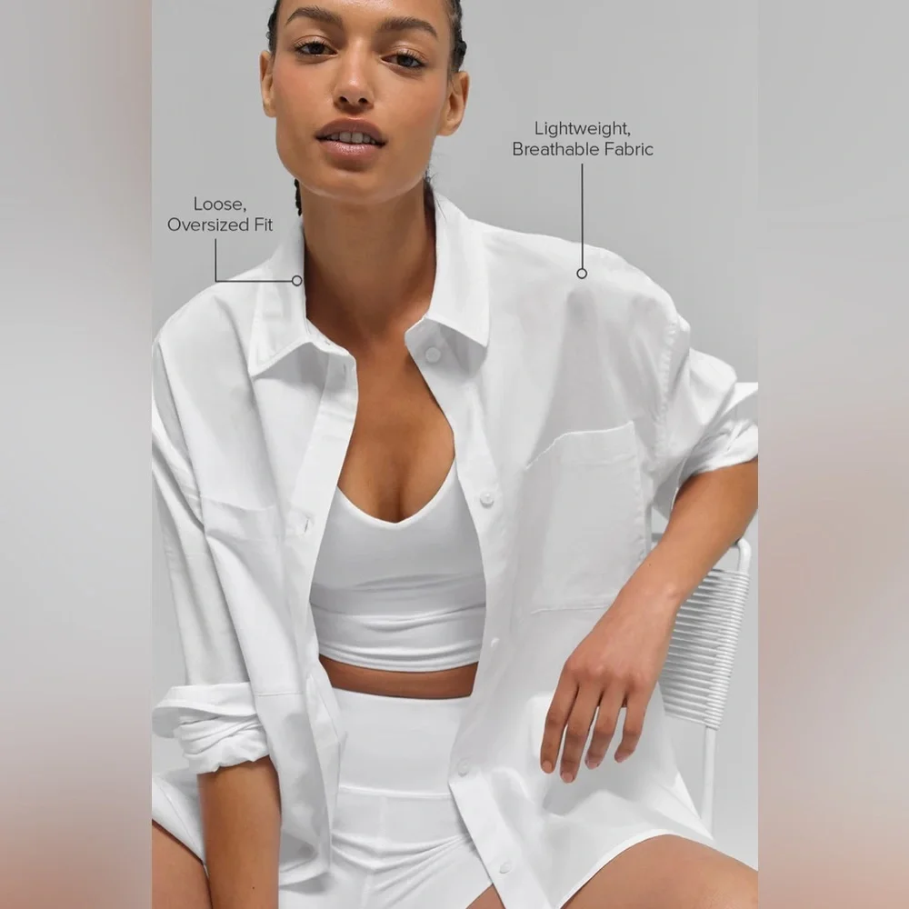 Alo Yoga Cotton Real Deal Button Up Long Sleeve White S